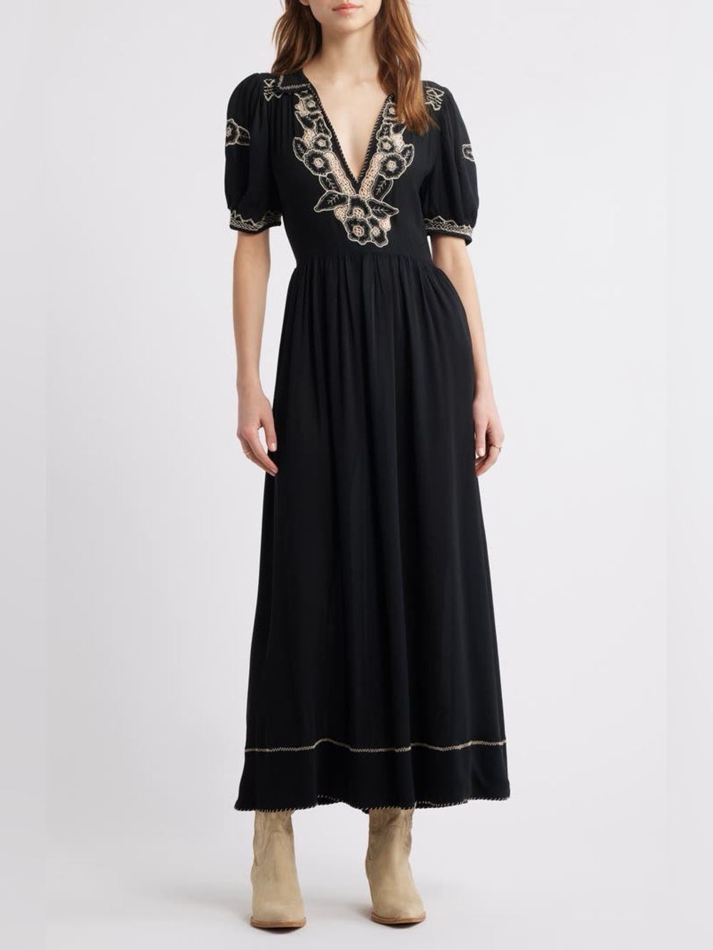New THE GREAT. The Elysian Floral Embroidered Georgette Maxi Dress Size 1